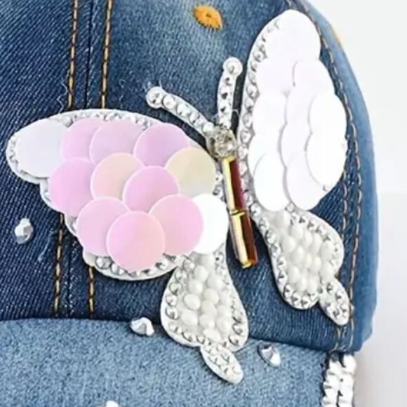 New sequin butterfly summer beach ball cap - Picture 3 of 7